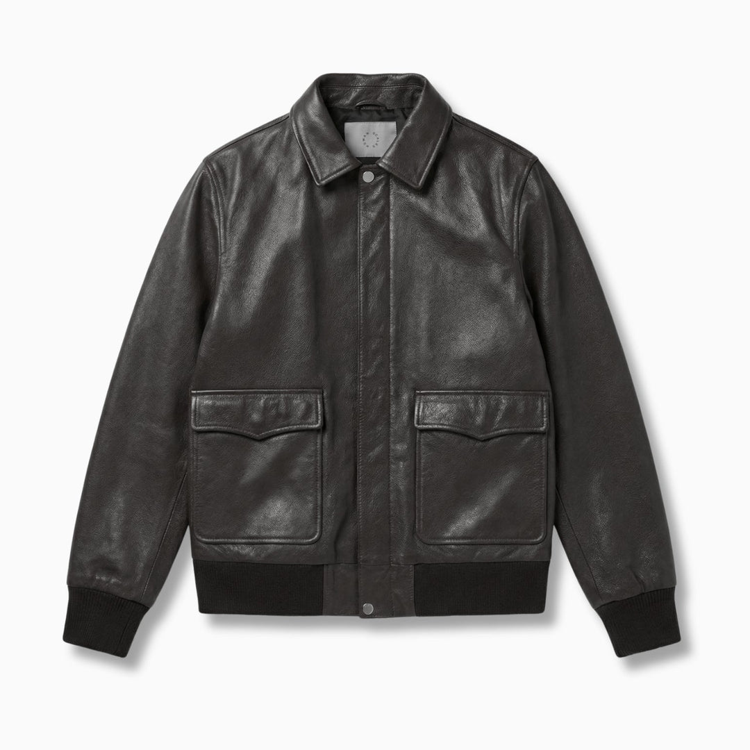 Black leather jacket on a white background