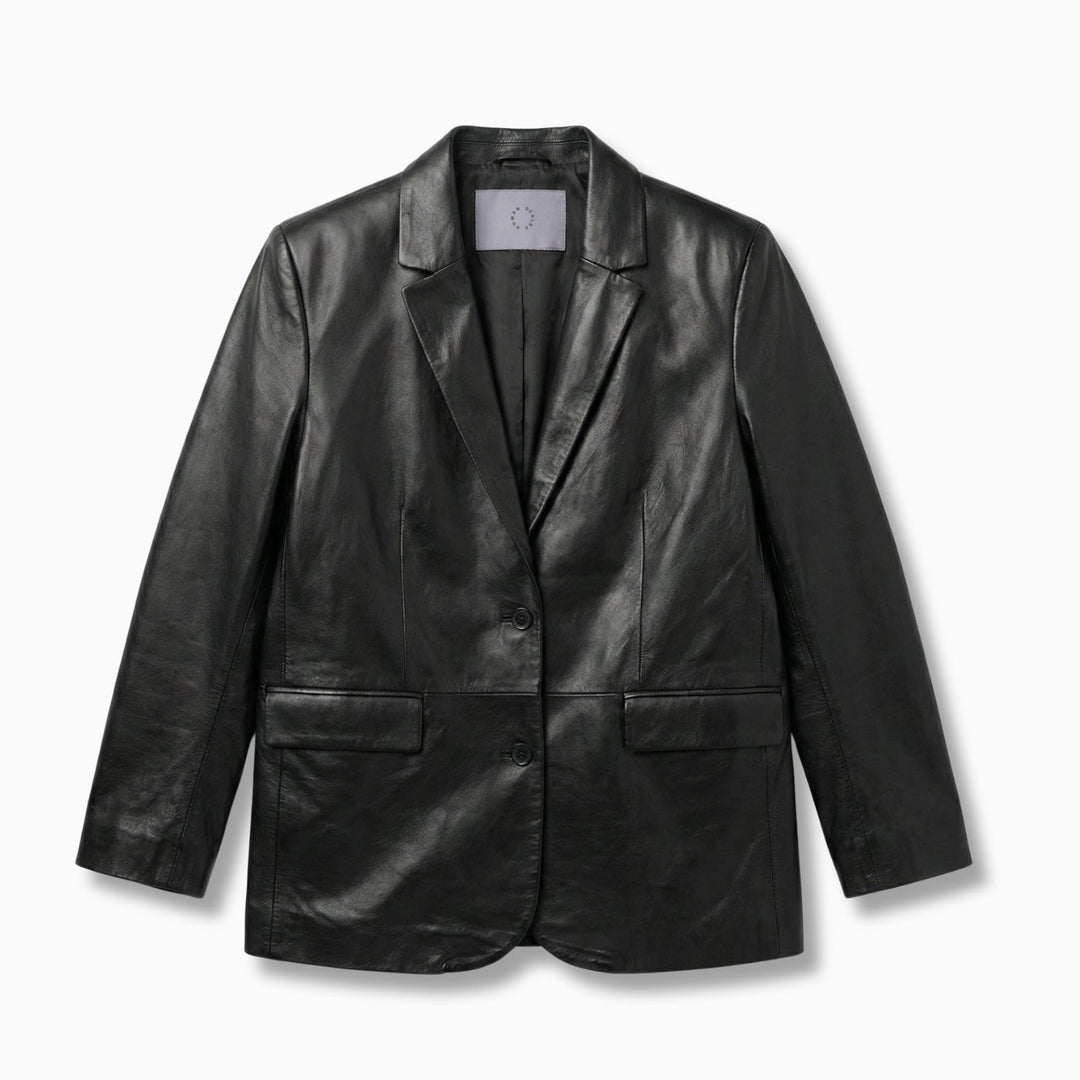 Black leather blazer on a white background