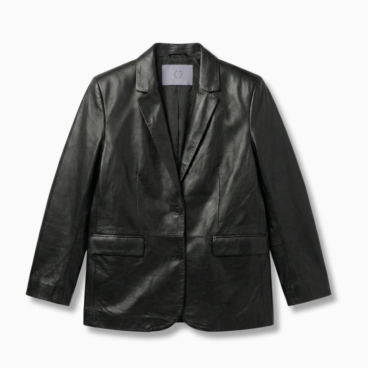 Black leather blazer on a white background