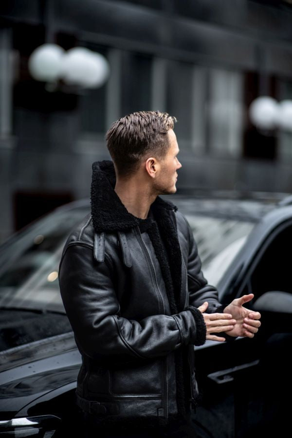 Black shearling outlet jacket